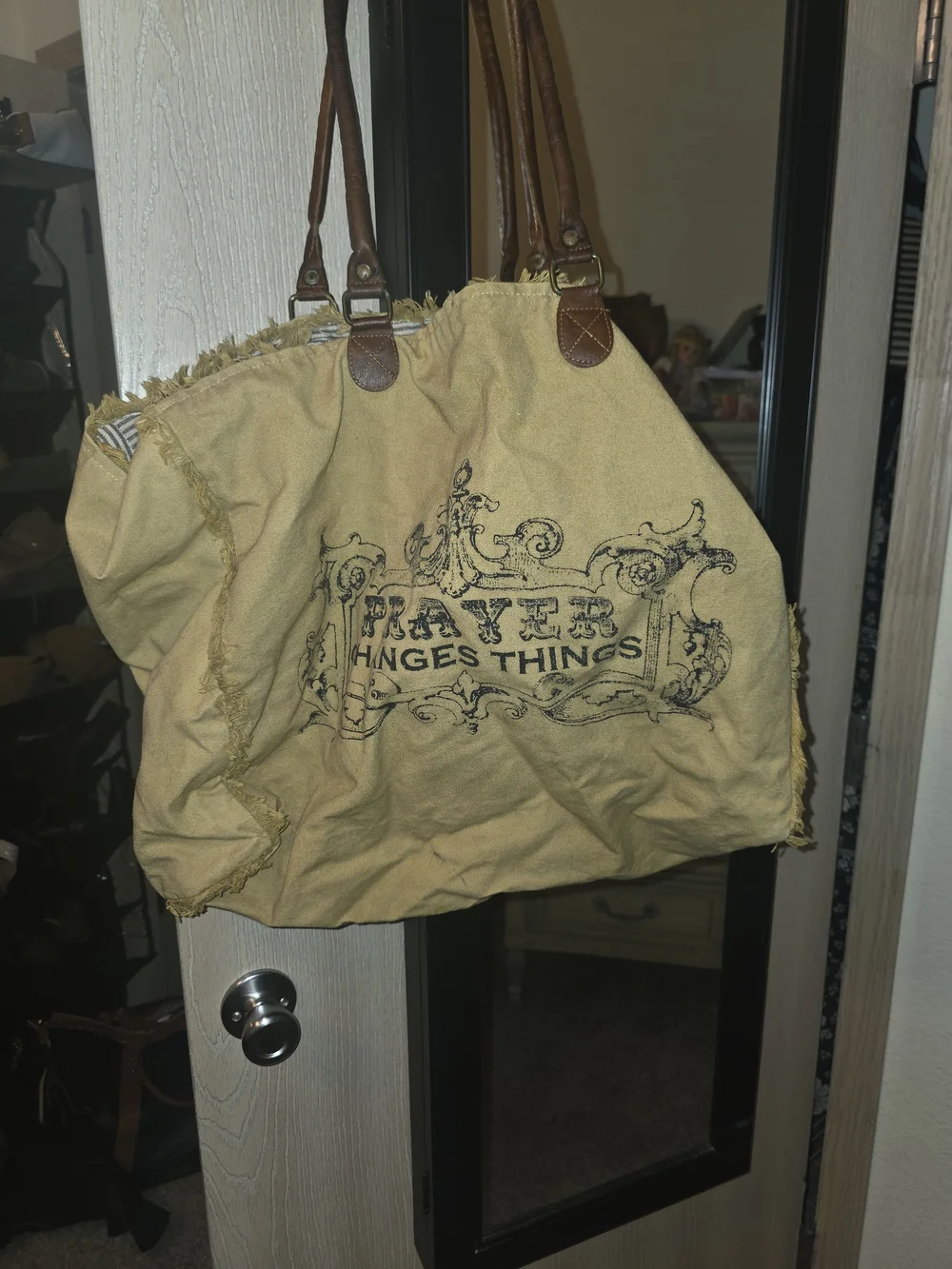 Yellow Canvas Tote Bag with 'Prayer Changes Things' Print